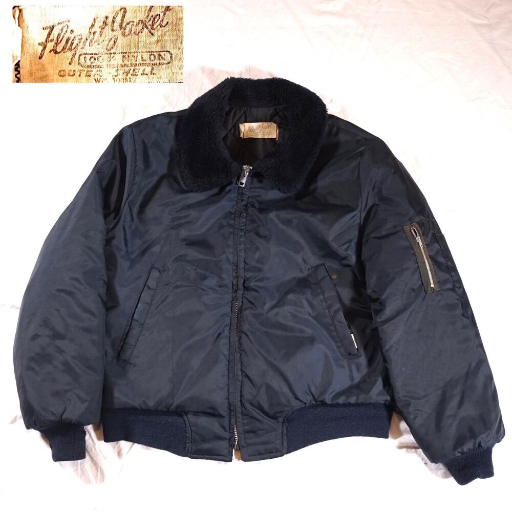 Vintage Flight Bomber Jacket Navy Blue Mens Medium Vintage Rare